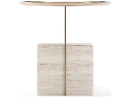 Overlap Nightstand Base Light in Whisper of Gold with Travertine