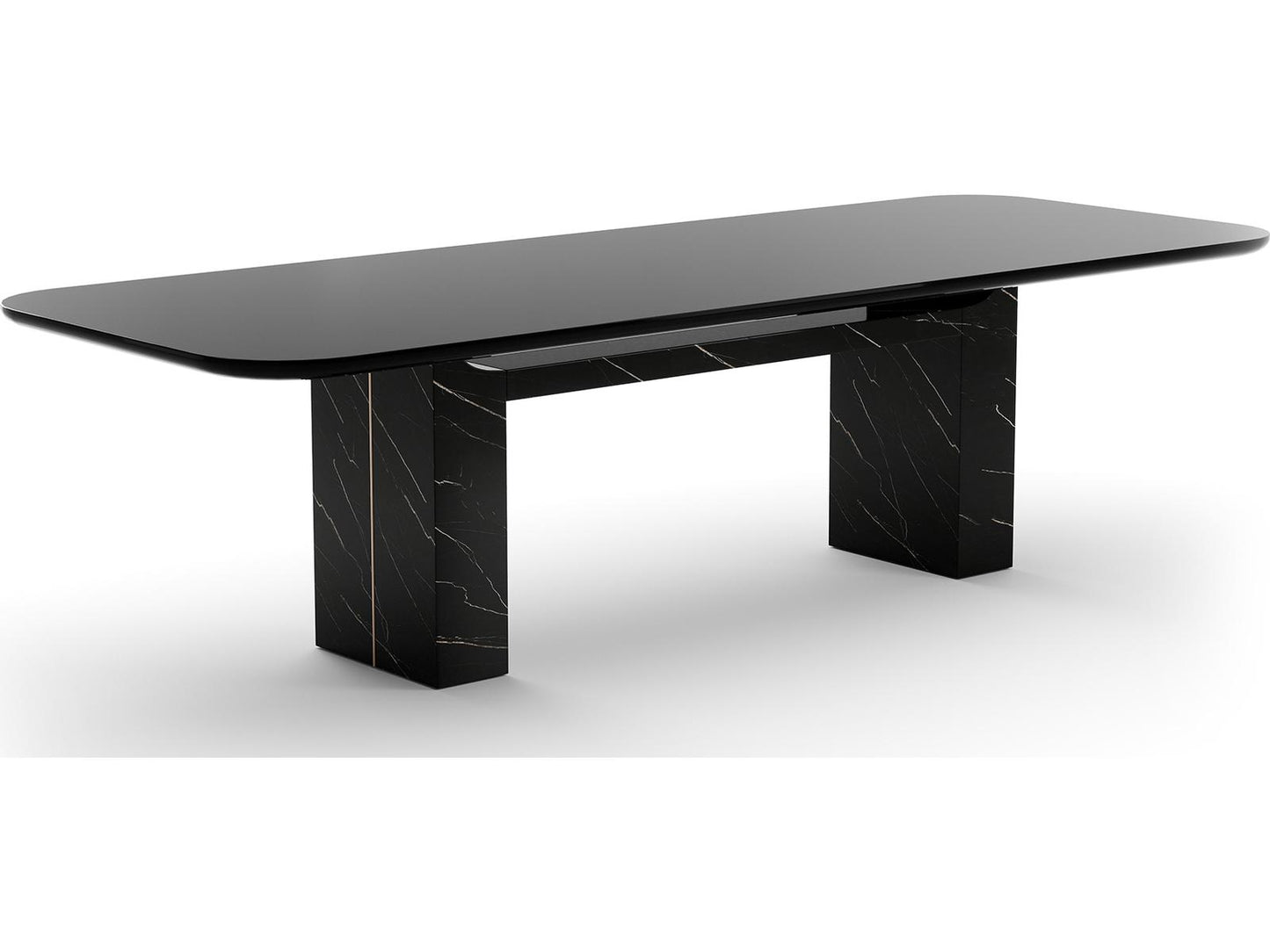 Overlap Rectangle 112-Inch Dining Table in Piano Black and Whisper of Gold