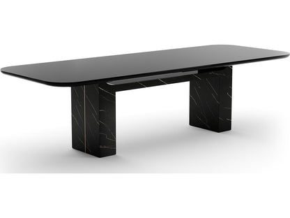 Overlap Rectangle 112-Inch Dining Table in Piano Black and Whisper of Gold