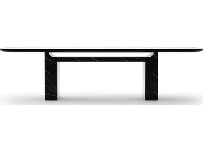 Overlap Rectangle 112-Inch Dining Table in Piano Black and Whisper of Gold
