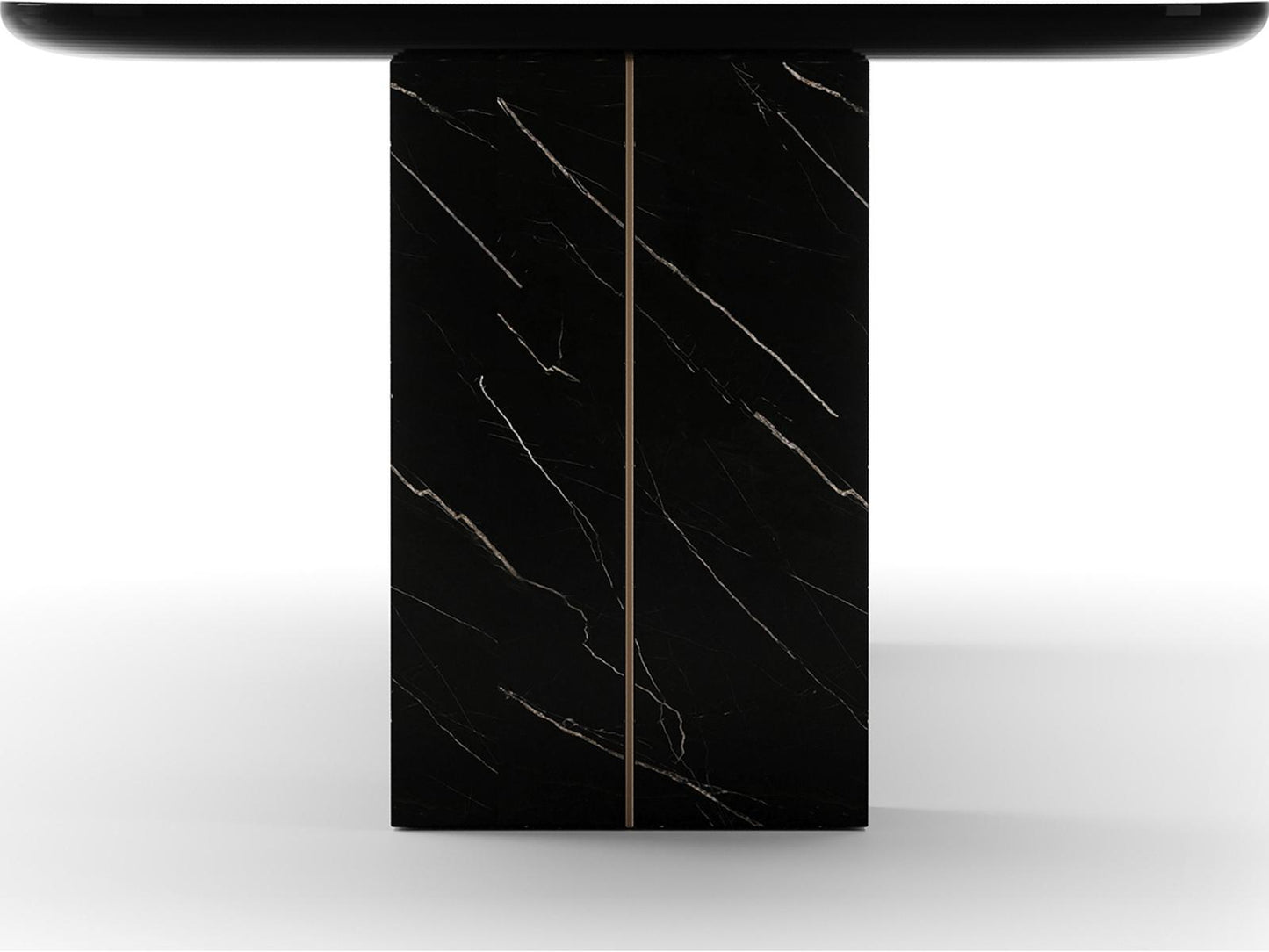 Overlap Rectangle 112-Inch Dining Table in Piano Black and Whisper of Gold