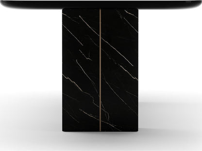 Overlap Rectangle 112-Inch Dining Table in Piano Black and Whisper of Gold