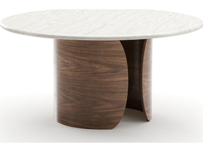 Fleur Round Dining Table in Porcini with Travertine Top