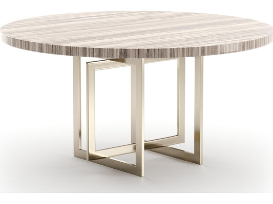 Wish You Were Here 60-Inch Round Dining Table Sandstone Top with Whisper of Gold Base