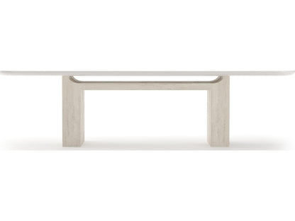 Overlap Rectangle 112-Inch Dining Table with Latte Top and Travertine Base
