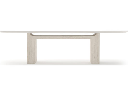 Overlap Rectangle 112-Inch Dining Table with Latte Top and Travertine Base
