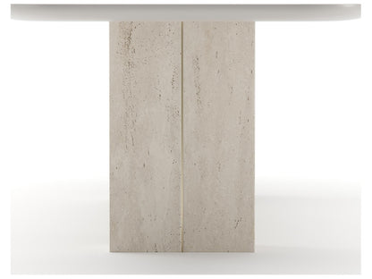 Overlap Rectangle 112-Inch Dining Table with Latte Top and Travertine Base