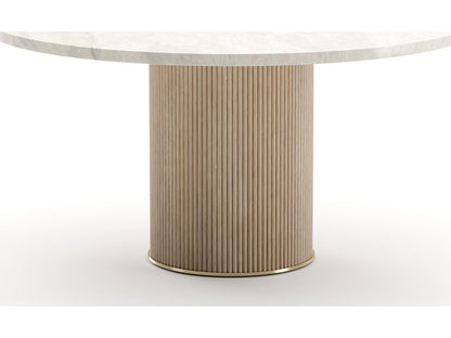 Rhythm 58-Inch Round Dining Table with Travertine Stone Top and Oak Base