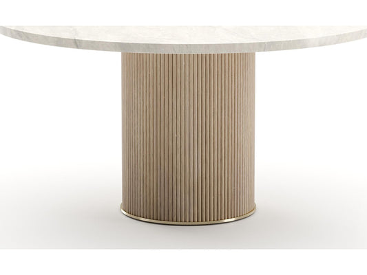 Rhythm 58-Inch Round Dining Table with Travertine Stone Top and Oak Base