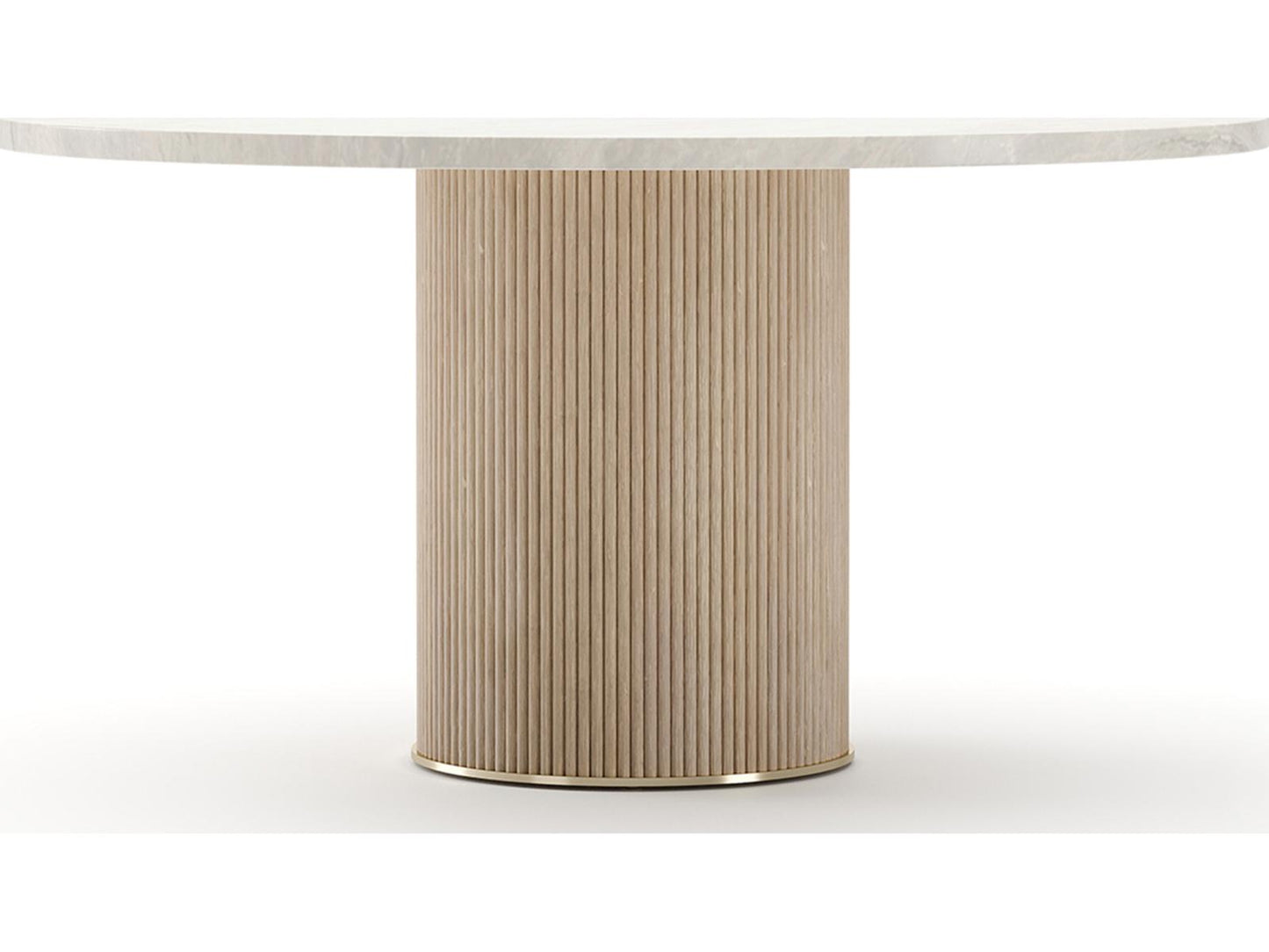 Rhythm 58-Inch Round Dining Table with Travertine Stone Top and Oak Base