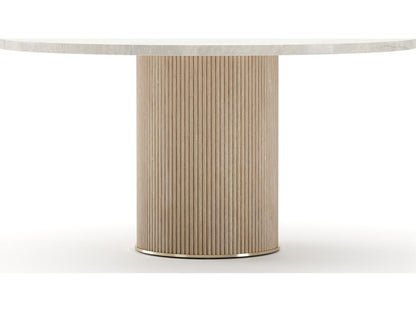 Rhythm 58-Inch Round Dining Table with Travertine Stone Top and Oak Base