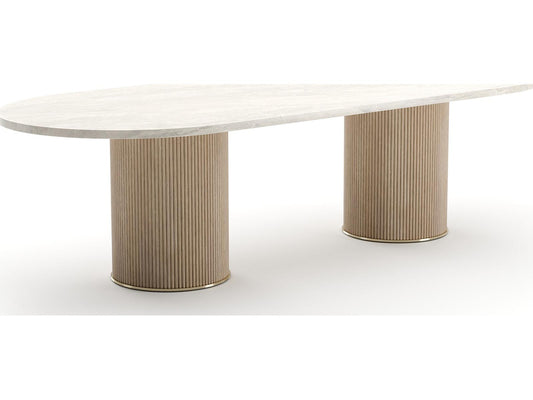 Rhythm 112-Inch Oval Creme Travertine Stone Top Dining Table