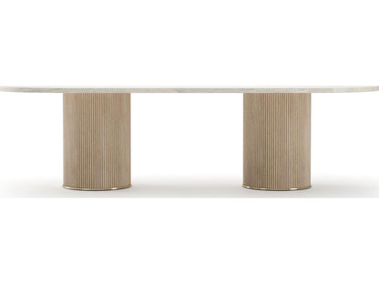 Rhythm 112-Inch Oval Creme Travertine Stone Top Dining Table