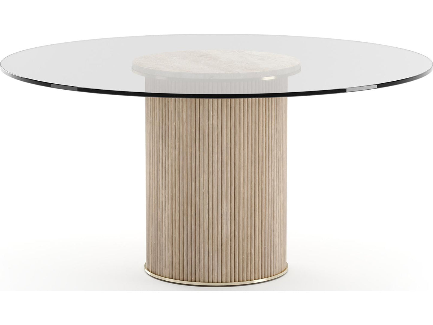 Rhythm 60-Inch Round Glass Top Dining Table in Sun Drenched Oak