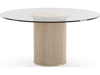 Rhythm 60-Inch Round Glass Top Dining Table in Sun Drenched Oak