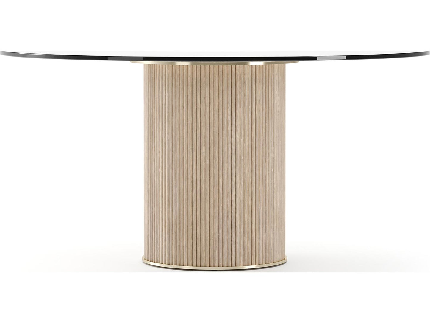 Rhythm 60-Inch Round Glass Top Dining Table in Sun Drenched Oak