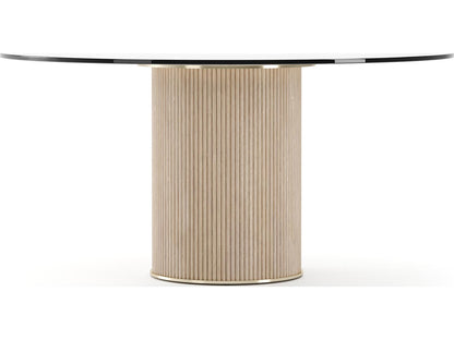 Rhythm 60-Inch Round Glass Top Dining Table in Sun Drenched Oak