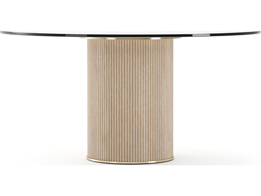 Rhythm 60-Inch Round Glass Top Dining Table in Sun Drenched Oak