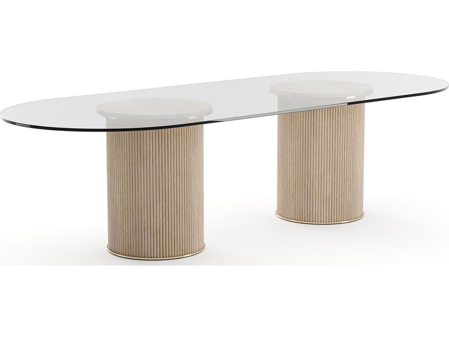 Rhythm Oval Glass Top Dining Table Sun Drenched Oak and Lucent Bronze Metallic