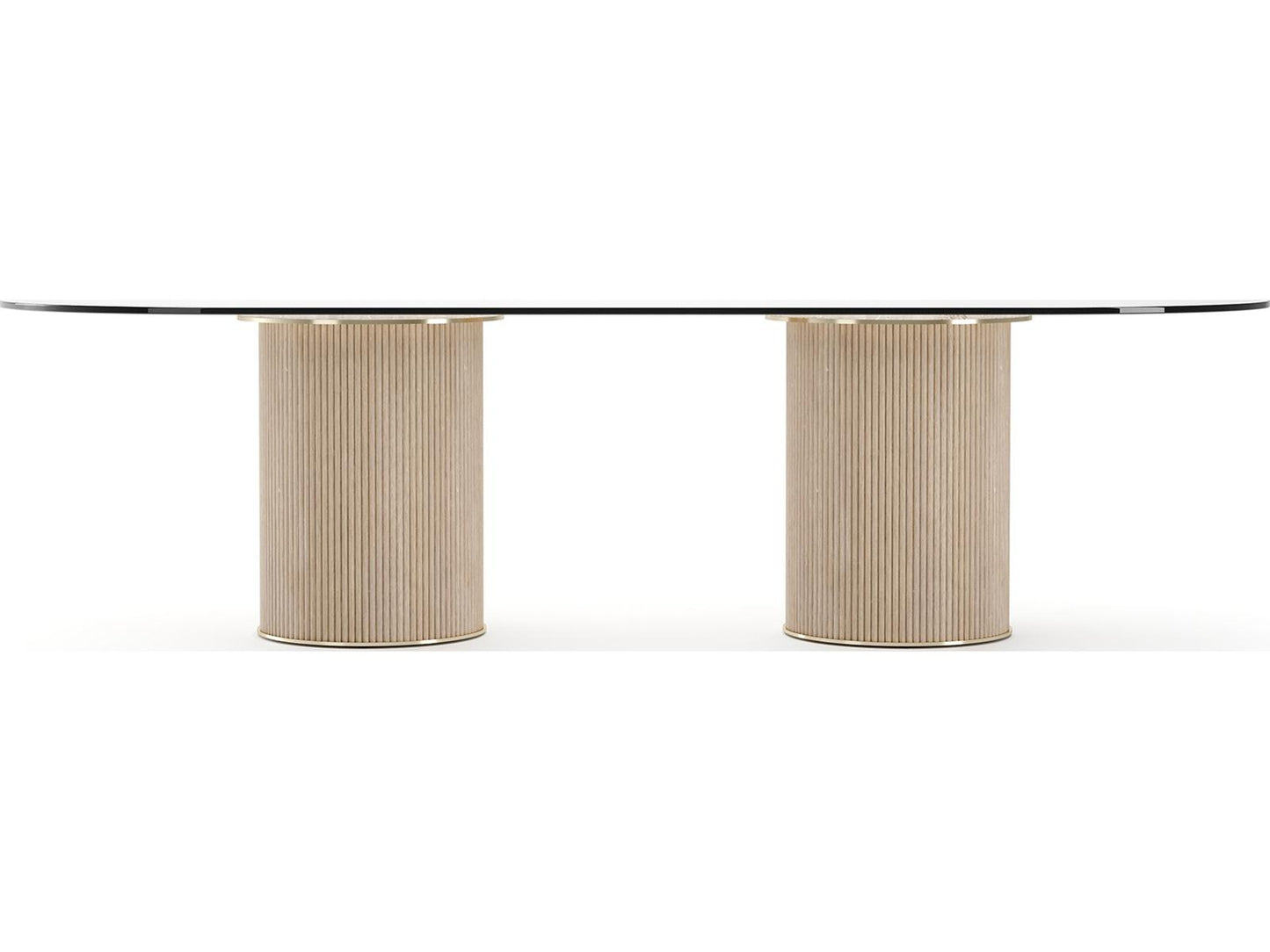 Rhythm Oval Glass Top Dining Table Sun Drenched Oak and Lucent Bronze Metallic