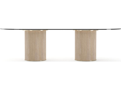 Rhythm Oval Glass Top Dining Table Sun Drenched Oak and Lucent Bronze Metallic
