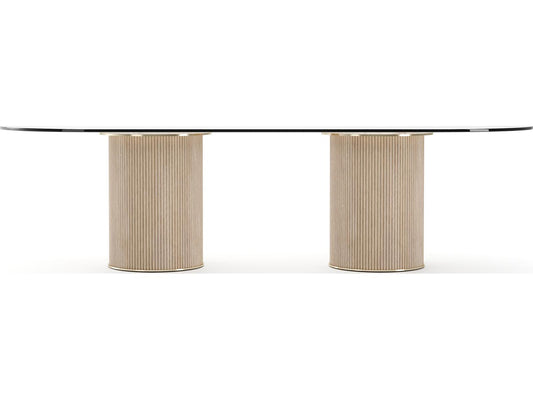 Rhythm Oval Glass Top Dining Table Sun Drenched Oak and Lucent Bronze Metallic