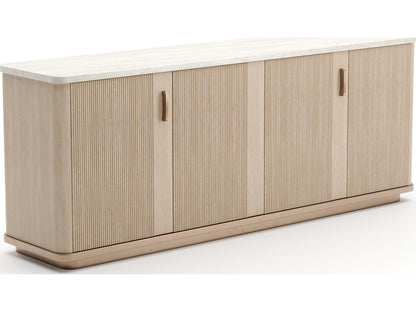 Rhythm 83-Inch Sideboard with Travertine Top and Reeded Oak Doors