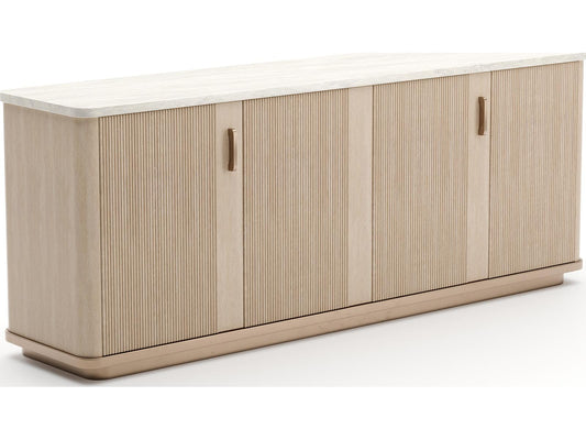 Rhythm 83-Inch Sideboard with Travertine Top and Reeded Oak Doors