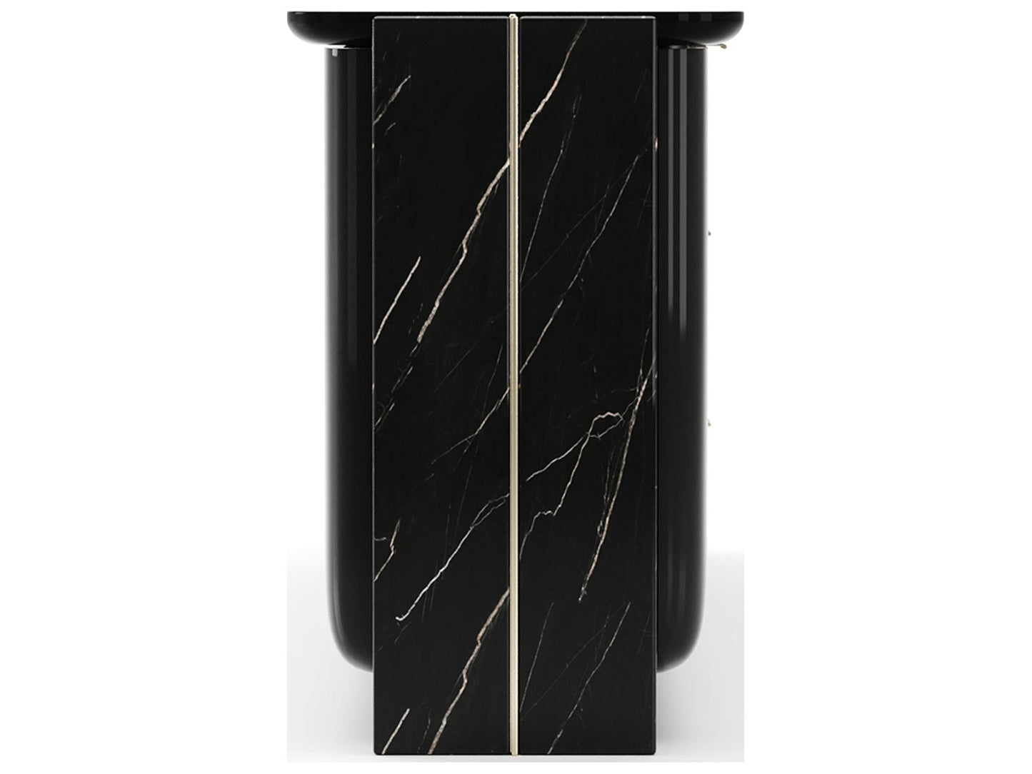 Overlap 86 Inch Sideboard Dark Piano Black with Nero Marquina Stone and Gold Trim