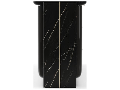 Overlap 86 Inch Sideboard Dark Piano Black with Nero Marquina Stone and Gold Trim