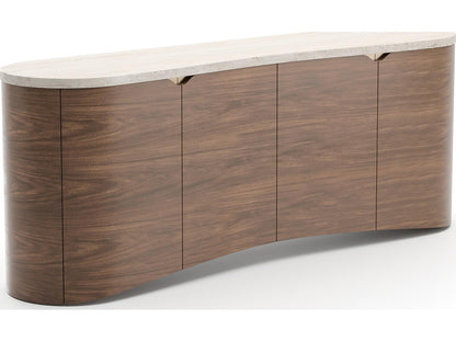 Fleur Sideboard 84-Inch Four-Door with Travertine Top in Porcini