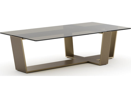 Counter Balance Rectangle Coffee Table in Brushed Gold and Smoked Bronze Glass