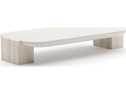 Overlap Rectangle Cocktail Table with Travertine Stone and Latte Finish
