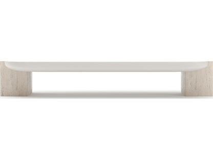Overlap Rectangle Cocktail Table with Travertine Stone and Latte Finish