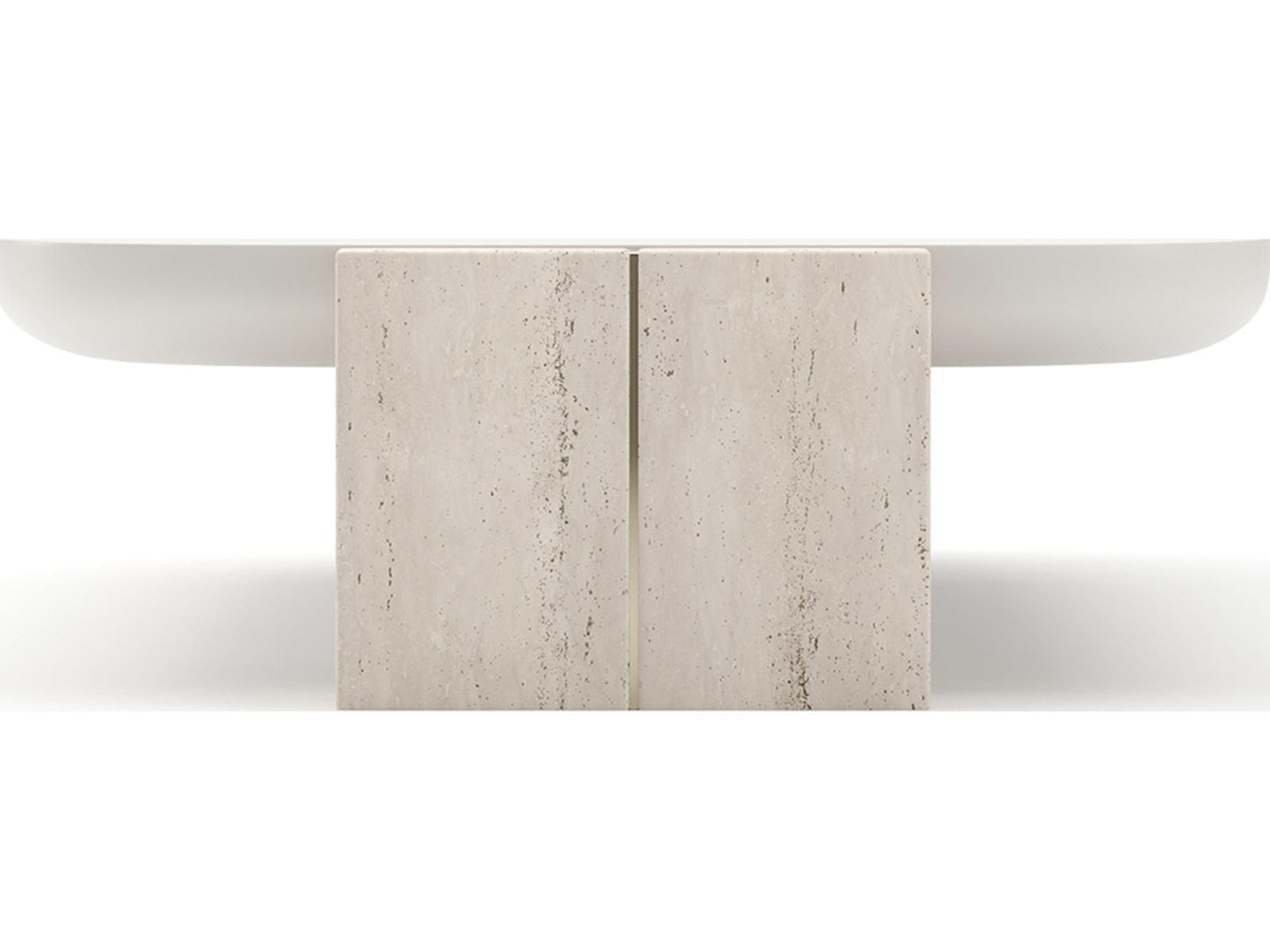 Overlap Rectangle Cocktail Table with Travertine Stone and Latte Finish