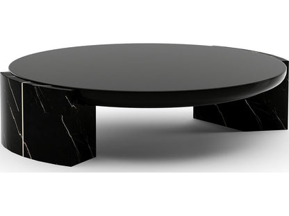 Overlap Round Cocktail Table Dark with Piano Black Top and Nero Marquina Stone
