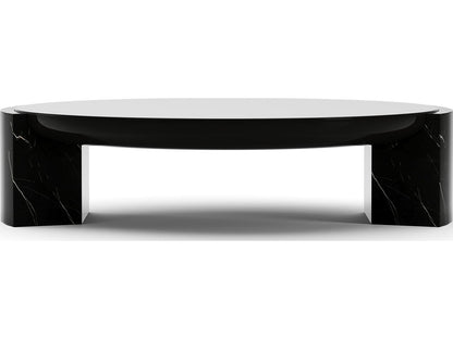 Overlap Round Cocktail Table Dark with Piano Black Top and Nero Marquina Stone