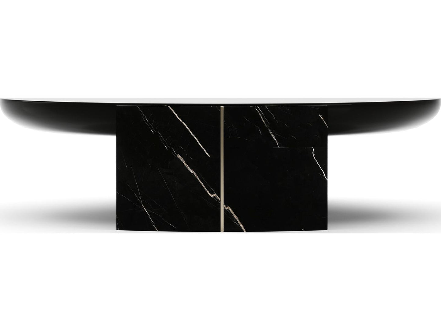 Overlap Round Cocktail Table Dark with Piano Black Top and Nero Marquina Stone