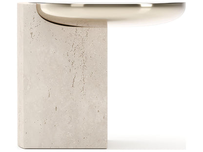 Overlap Round Side Table Light in Whisper of Gold and Travertine