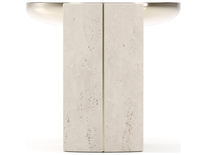 Overlap Round Side Table Light in Whisper of Gold and Travertine