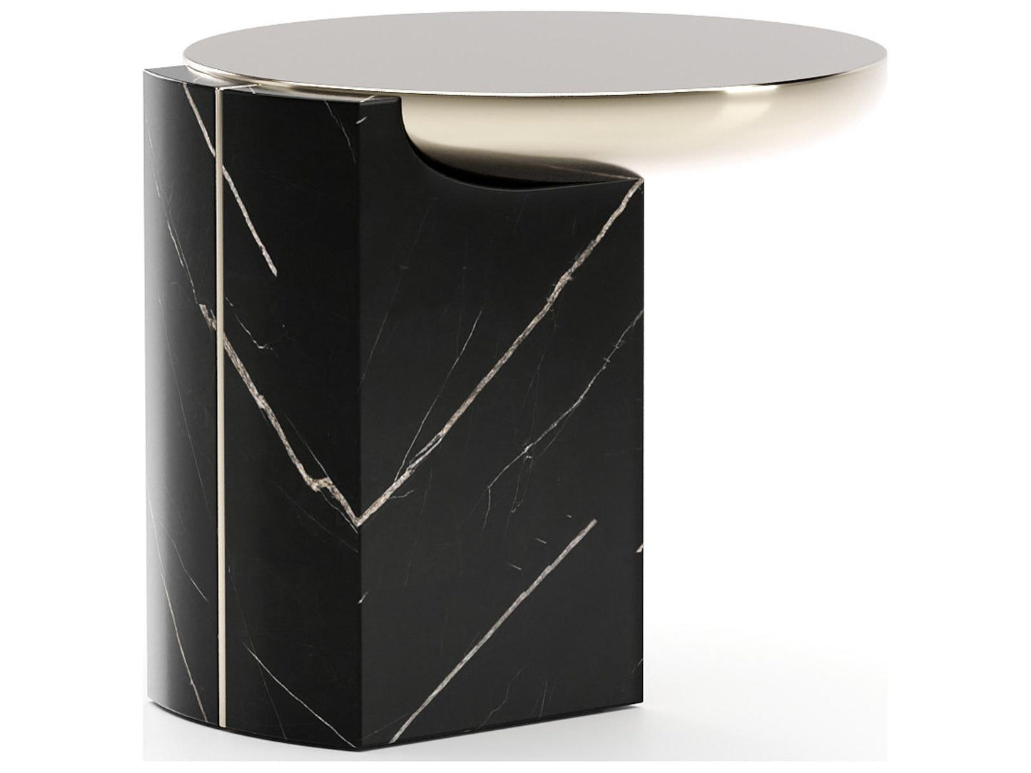 Overlap Round End Table with Nero Marquina Stone Base and Whisper of Gold Top