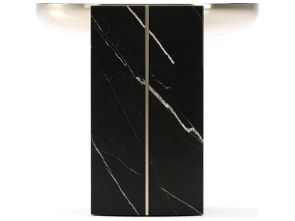 Overlap Round End Table with Nero Marquina Stone Base and Whisper of Gold Top