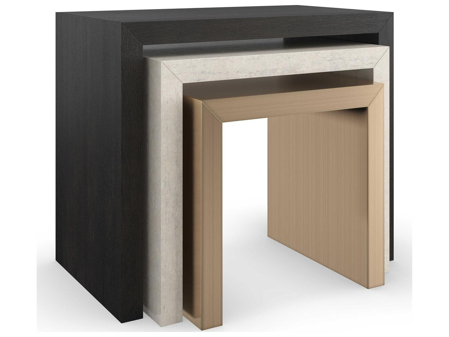 Modern Principles Contrast Nesting Tables in Cinder Creme Travertine and Lucent Bronze