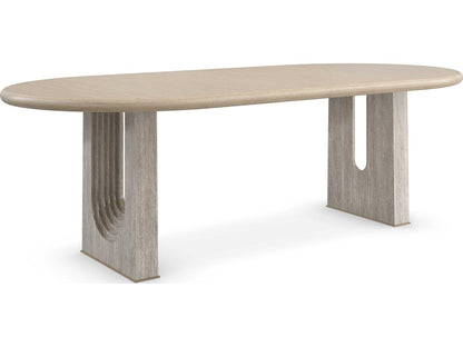 Emphasis 94-Inch Oval Extension Dining Table in Sun Drenched Oak and Silver Travertine