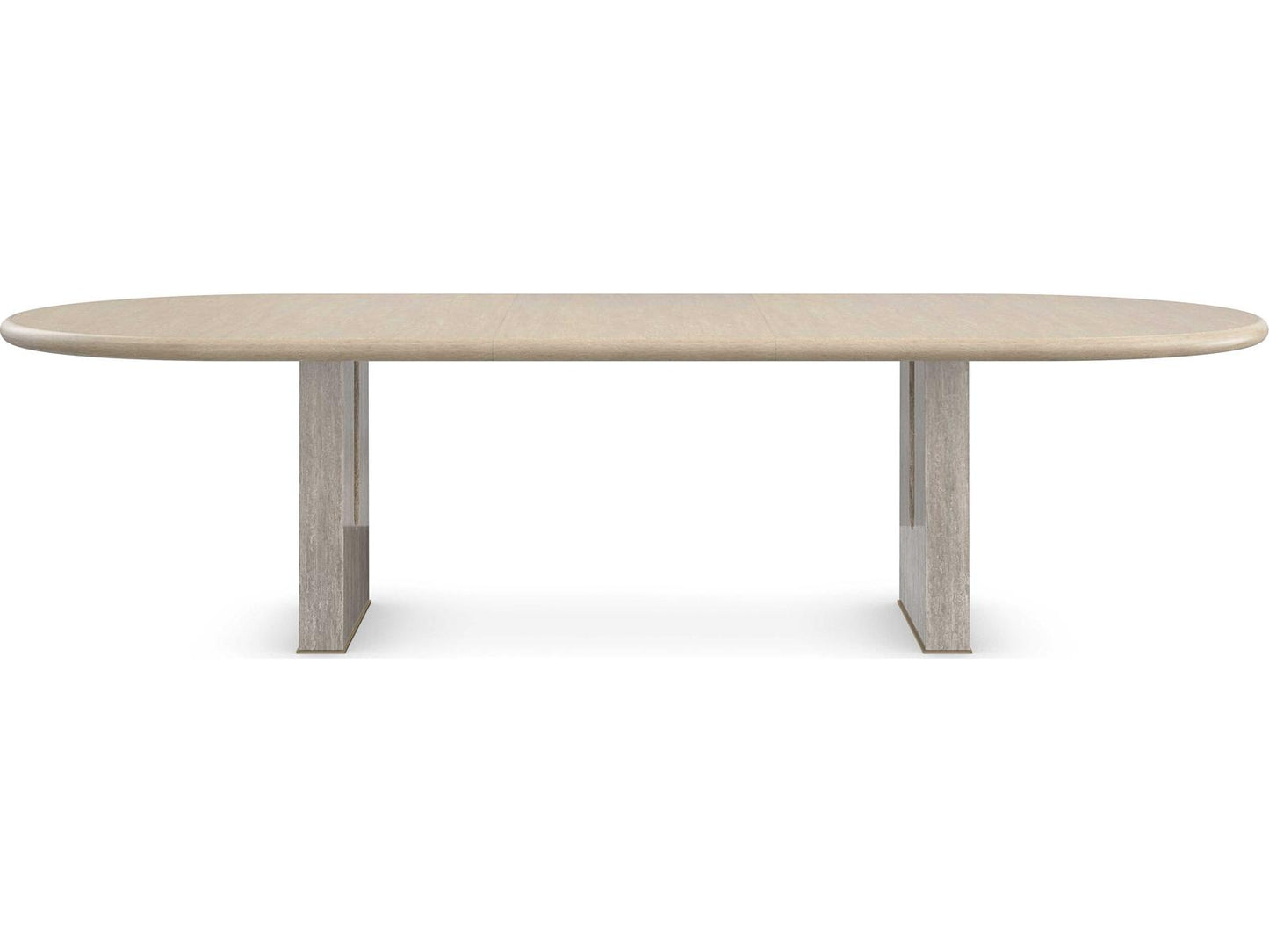 Emphasis 94-Inch Oval Extension Dining Table in Sun Drenched Oak and Silver Travertine