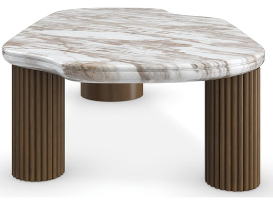 Seychelles Rectangle Coffee Table in Retro Walnut and Calcutta Oro Stone