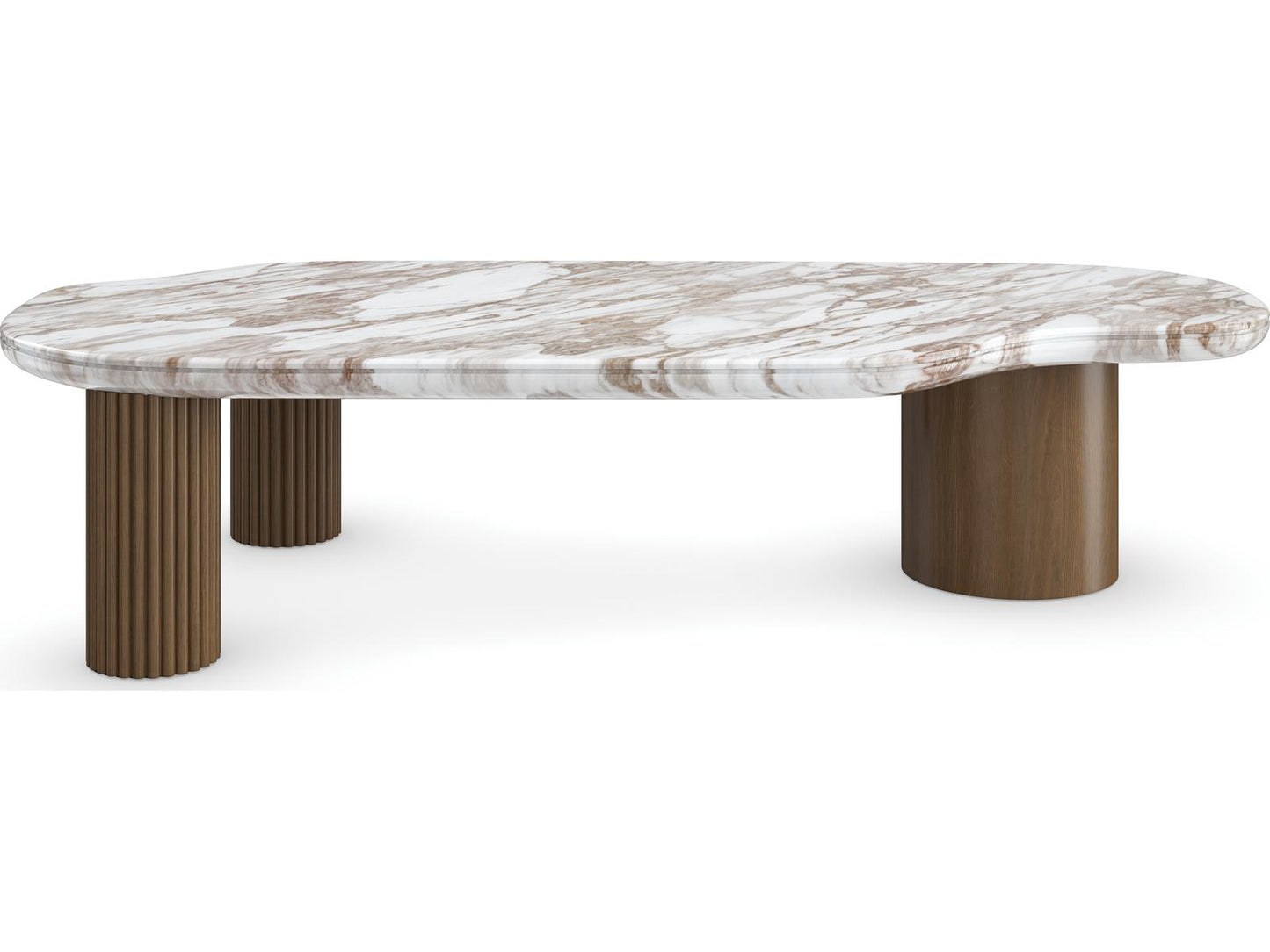 Seychelles Rectangle Coffee Table in Retro Walnut and Calcutta Oro Stone