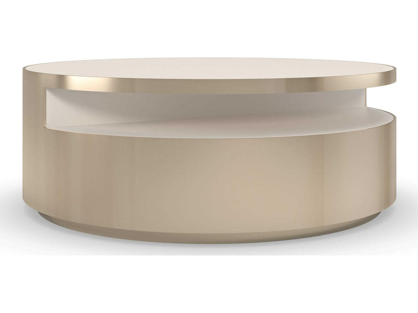 Turn Style Round Coffee Table in Whisper of Gold with Crème Stone Top