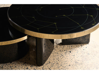 Umbra Large Round Coffee Table in Piano Black with Constellation Top
