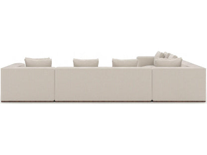 Bello 5-Piece Modular Oatmeal Corduroy Velvet Sectional with Retro Walnut Base